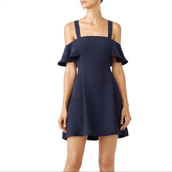 Likely Bellamy Cold Should Ruffle Mini Dress‎ in Navy Blue Size 4 - Picture 1 of 7